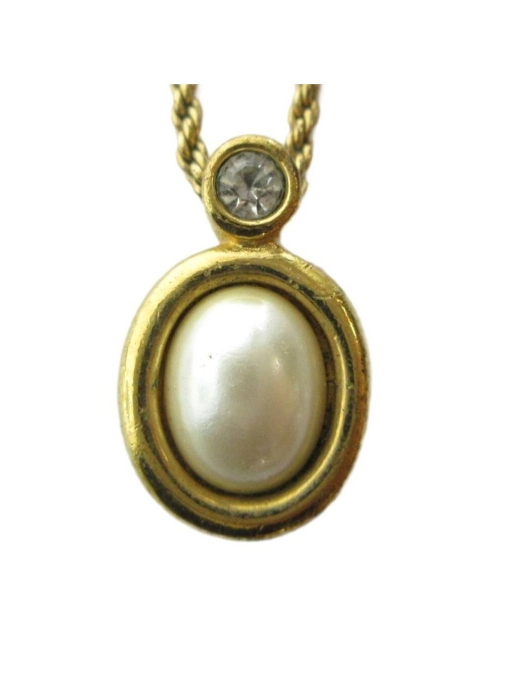 Dior Pendant Logo Faux Pearl Gold Necklace